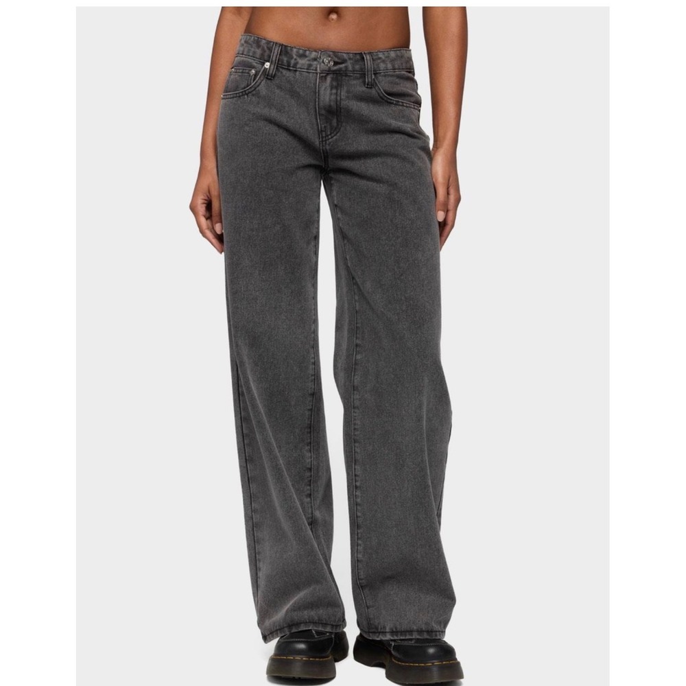 Edikted Wide Leg Jeans S Gray Wash Mid Rise Cotton Baggy Grunge Y2K Skater Indie